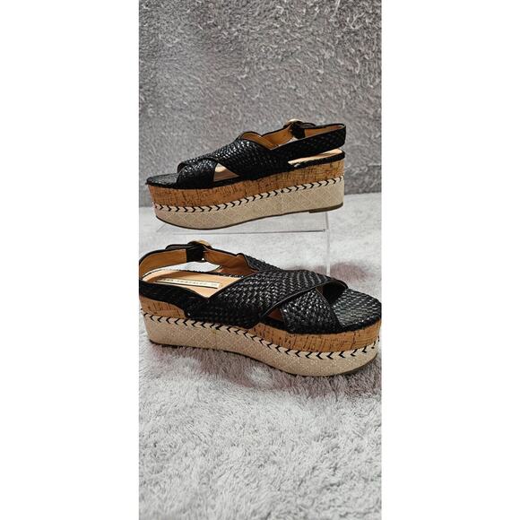 Zara Trafaluc Black Woven Cork Contrast Wedge Platform Sandals 39 8.5 Flatform - Picture 2 of 7